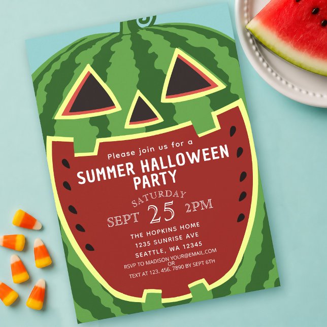 Convite Festa de Halloween de Verão Abóbora de Melão (Criador carregado)