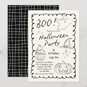 Convite Festa de Halloween Desenhada pela Mão Negra e Bran