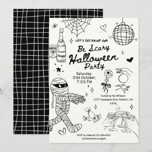 Convite Festa de Halloween Desenho à Mão Assustador