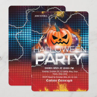 Convite Festa de Halloween do Abóbora Disco Fogo Relâmpago