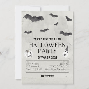 Convite Festa de Halloween do Bats Watercolor
