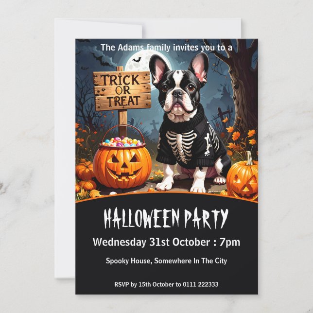 Convite Festa de Halloween do Buldogue Francês (Frente)