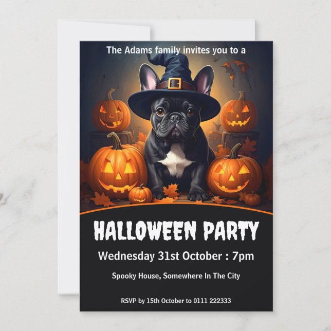 Convite Festa de Halloween do Buldogue Francês (Frente)