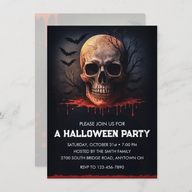 Convite Festa de Halloween do Caveira Sangrenta (Frente/Verso)