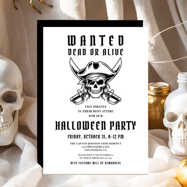 Convite Festa de Halloween do Crânio de Pirata Vintage (Vintage Pirate Skull Halloween Party Invitation)