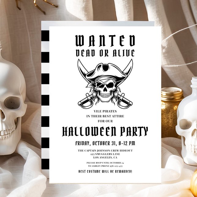 Convite Festa de Halloween do Crânio de Pirata Vintage (Vintage Pirate Skull Halloween Party Invitation)