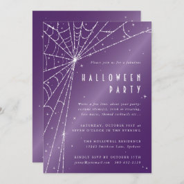 Convite Festa de Halloween do Elegante Roxo Diamond Spider