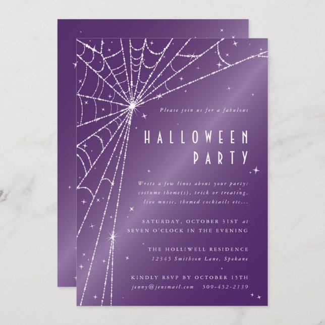 Convite Festa de Halloween do Elegante Roxo Diamond Spider (Frente/Verso)