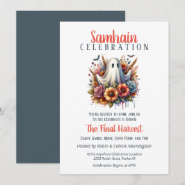 Convite Festa de Halloween do Fantasma Floral Samhain Harv
