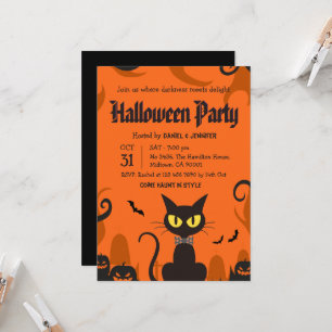 Convite Festa de Halloween do Gato Preto Fantasma Abóbora 