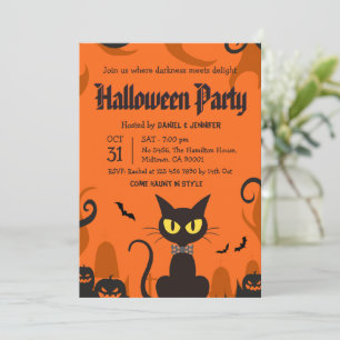 Convite Festa de Halloween do Gato Preto Fantasma Abóbora