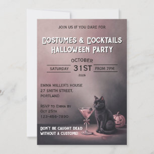 Convite Festa de Halloween do Gato Preto Vintage e Pink Ma
