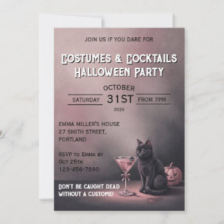 Convite Festa de Halloween do Gato Preto Vintage e Pink Ma