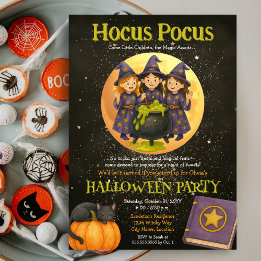 Convite Festa de Halloween do Hocus Pocus Witchy