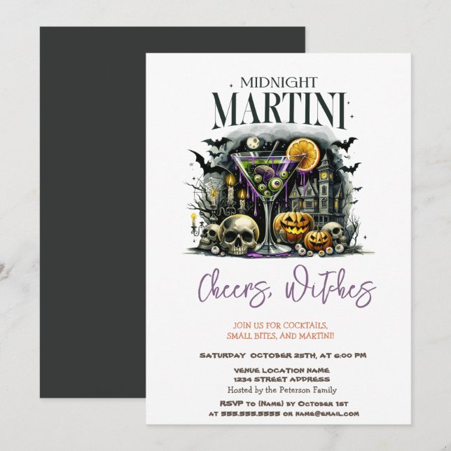 Convite Festa de Halloween do Martini Esqueleto de Abóbora (Frente/Verso)
