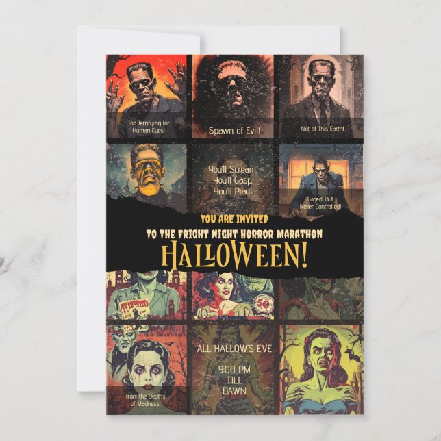 Convite Festa de Halloween do Monstro do Filme Retro (Frente)