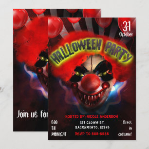 Convite Festa de Halloween do Palhaço Assassino Sinistro e