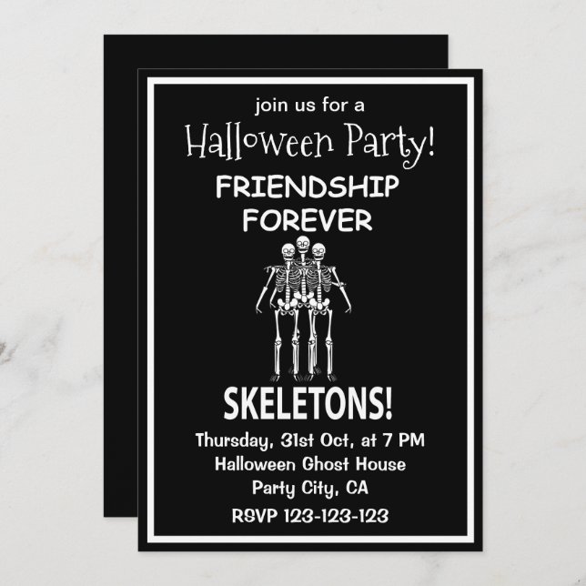 Convite Festa de Halloween do Skeleton Friendt (Frente/Verso)