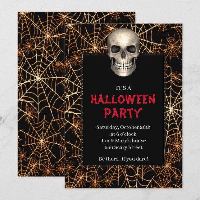 Convite Festa de Halloween do Skull Orange Spider (Frente/Verso)