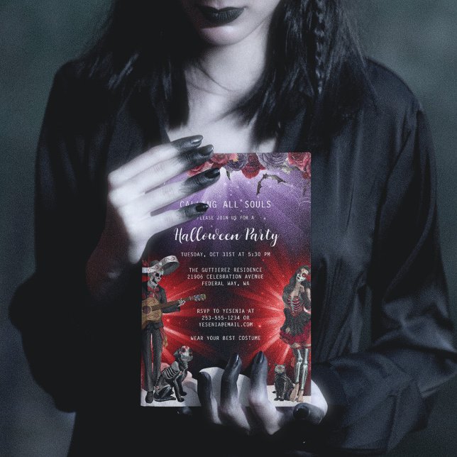 Convite Festa de Halloween do Skull, Spooky Sugar (Day of the Dead Halloween Party Invitation)