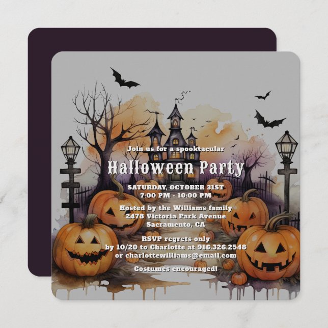 Convite Festa de Halloween do Spooky Jack O’Lanterns (Frente/Verso)