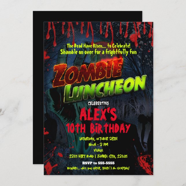 Convite Festa de Halloween do Zombie Luncheon (Frente/Verso)