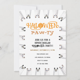 Convite Festa de Halloween dos Gatos Fantasmas Lindos