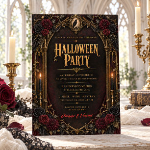 Convite Festa de Halloween Elegante Corvo Gótico