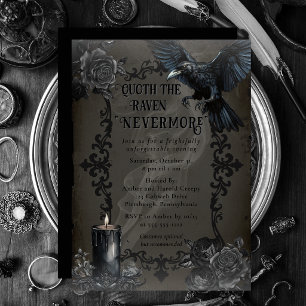 Convite Festa de Halloween Elegante Corvo Gótico Nevermore