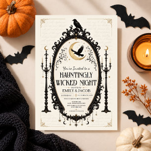 Convite Festa de Halloween Elegante Gótica Corvo Vintage
