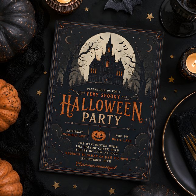Convite Festa de Halloween em Casa Assombrada em Estilo Gó (Criador carregado)