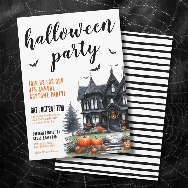 Convite Festa de Halloween em Casa Assombrada Gótica (Gothic Haunted House Halloween Party Invitation)
