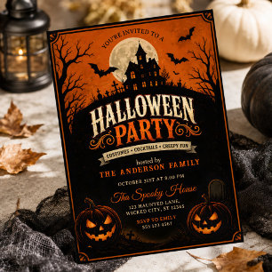 Convite Festa de Halloween em Casa Assombrada Vintage
