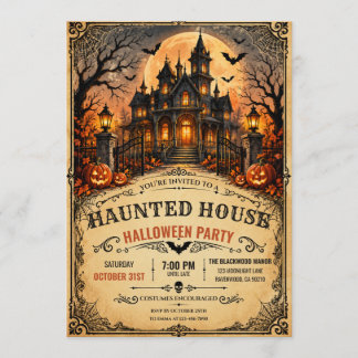 Convite Festa de Halloween em Casa Assombrada Vintage