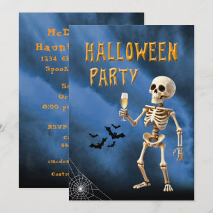 Convite Festa de Halloween Esqueleto com Champanhe