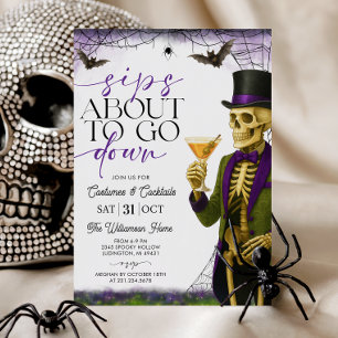 Convite Festa de Halloween Esqueleto com Drinks Prestes a