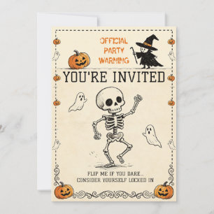 Convite Festa de Halloween Esqueleto Vintage Boo