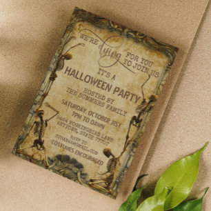 Convite Festa de Halloween Esqueleto Vintage Morrendo por