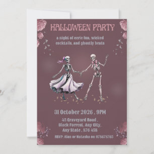 Convite Festa de Halloween Esqueletos Dançantes Ameixa Ele
