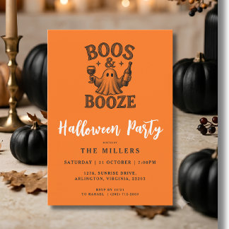 Convite Festa de Halloween Fantasma Vintage Boos & Booze