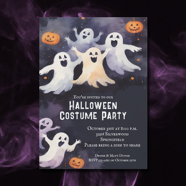 Convite Festa de Halloween, Fantasmas Dançando (Dancing Ghosts Halloween Party Invitations)