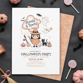 Convite Festa de Halloween Feitiços e Espíritos Laranja ID