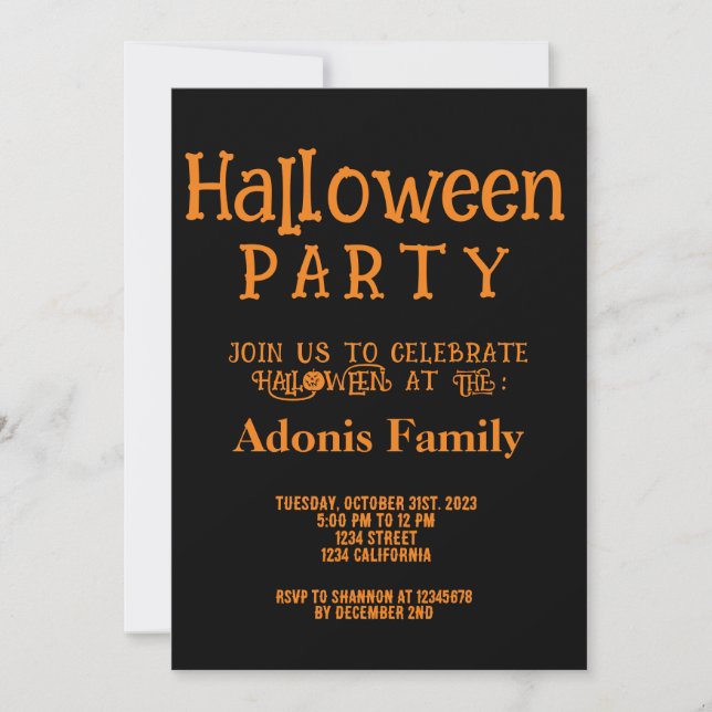 Convite Festa de Halloween Feliz das Laranjas Negras Moder (Frente)