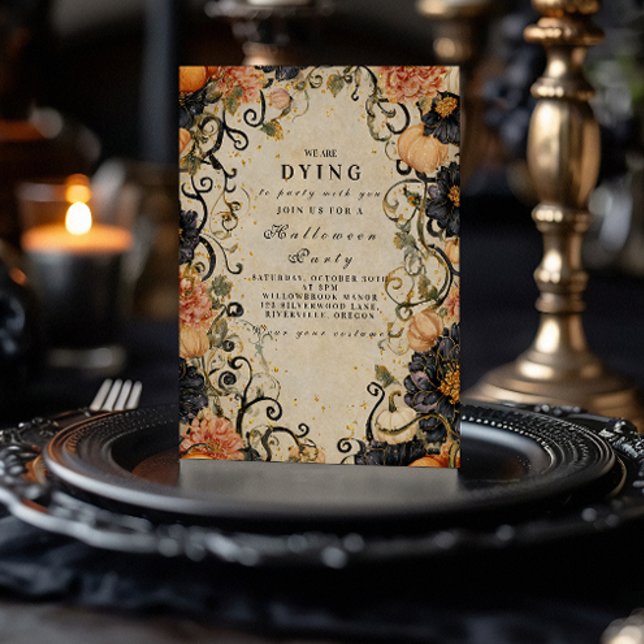 Convite Festa de Halloween Floral Escuro Elegante (Criador carregado)