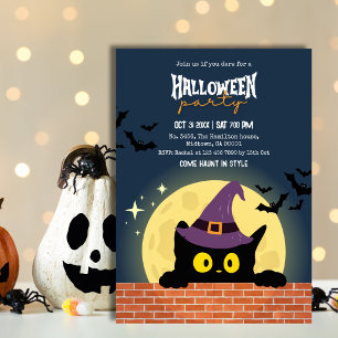 Convite Festa de Halloween Gato Preto Lua Morcego BruxaCha