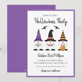 Convite Festa de Halloween Gnomos Purple Orange