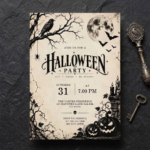 Convite Festa de Halloween Gótica Antiga Vintage do Velho