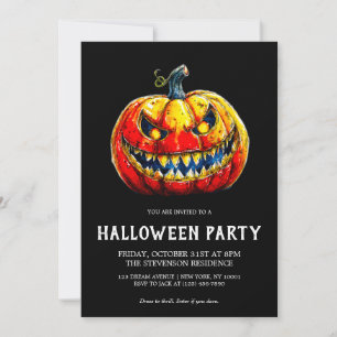 Convite Festa de Halloween Gótica com Abóbora Sorridente A
