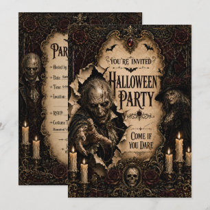 Convite Festa de Halloween Gótica I com Bruxa Assustadora