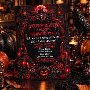 Convite Festa de Halloween Gótica Sangrenta Castelo Assomb
